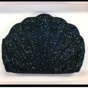 Vintage Black Shell Beaded Crossbody Clutch